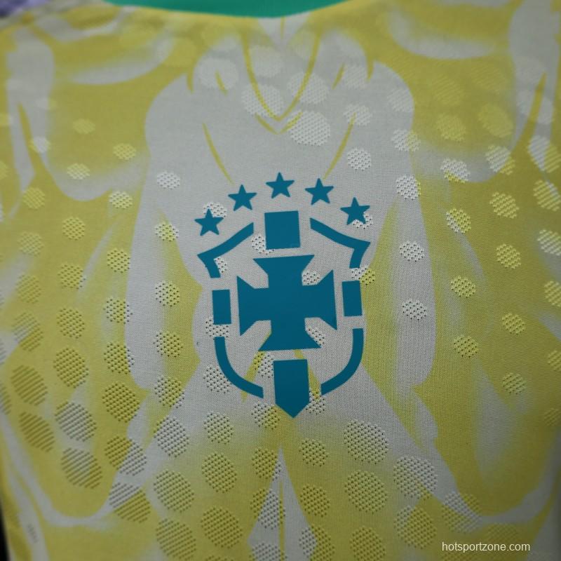 Player Version 2026 Brazil  Yellow with Abstract Feather Pattern Home Jersey