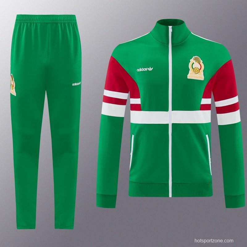 2026/27 Mexico  Green & Red Retro Full Zipper Jacket Tracksuit + Long Pants (Adidas Originals)