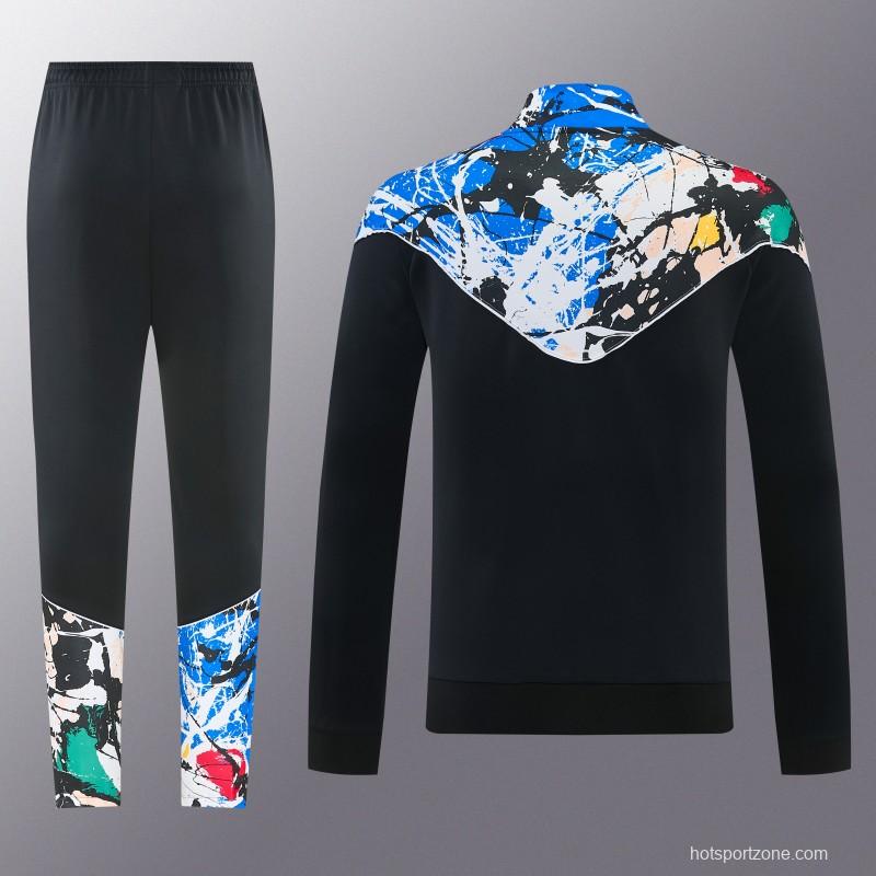 2026/27 Manchester United Black Grunge Splatter Paint Full Zipper Jacket Tracksuit + Long Pants