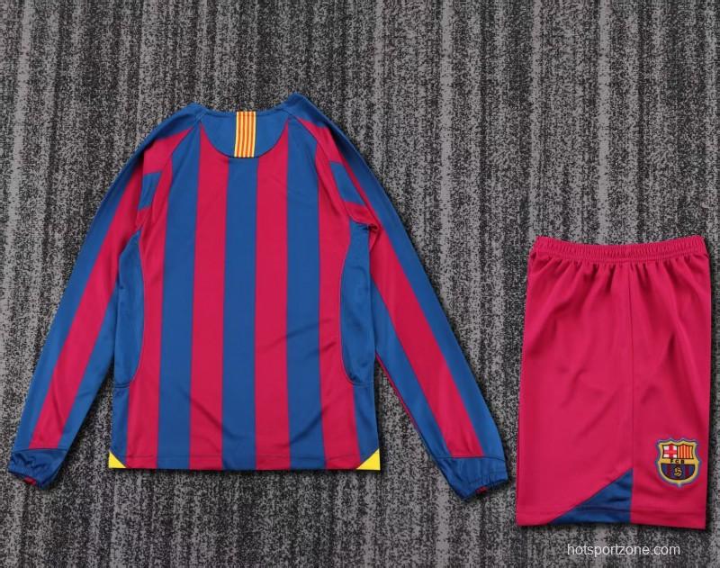 Retro Kids 05/06 Barcelona Home League Version Long Sleeve Jersey