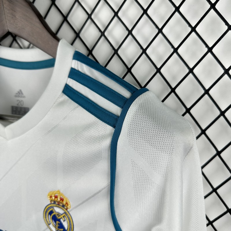 Retro Kids 17/18 Real Madrid Home Long Sleeve Jersey
