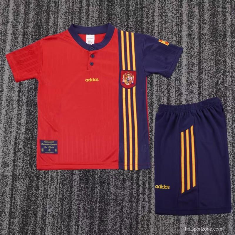 Retro 1996 Kids Spain Red & Navy Diagonal Split Home Jersey