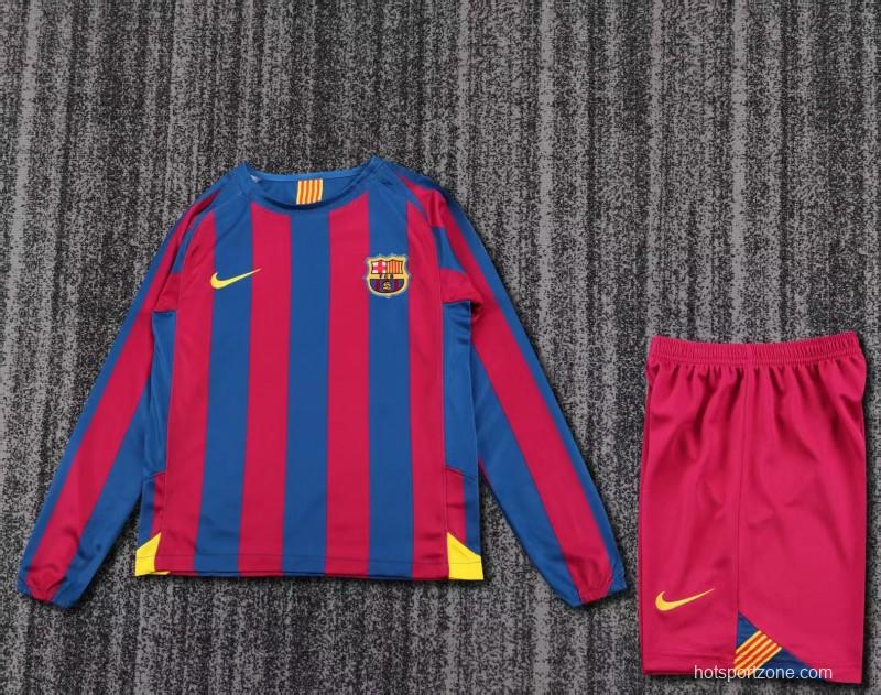 Retro Kids 05/06 Barcelona Home League Version Long Sleeve Jersey