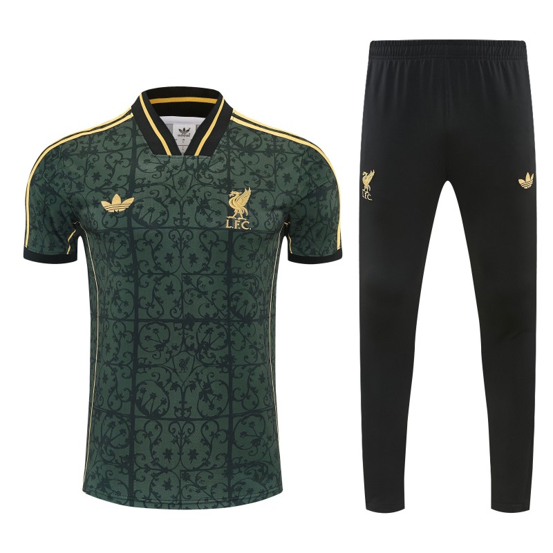 26/27 Liverpool Dark Green  Short Sleeve Tracksuit +  Black Long Pants