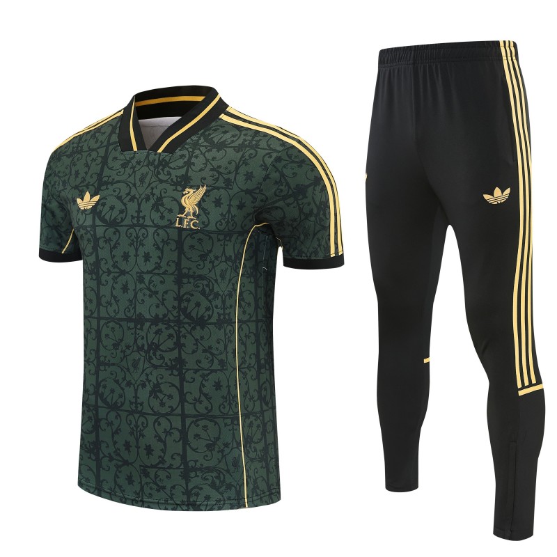 26/27 Liverpool Dark Green  Short Sleeve Tracksuit +  Black Long Pants
