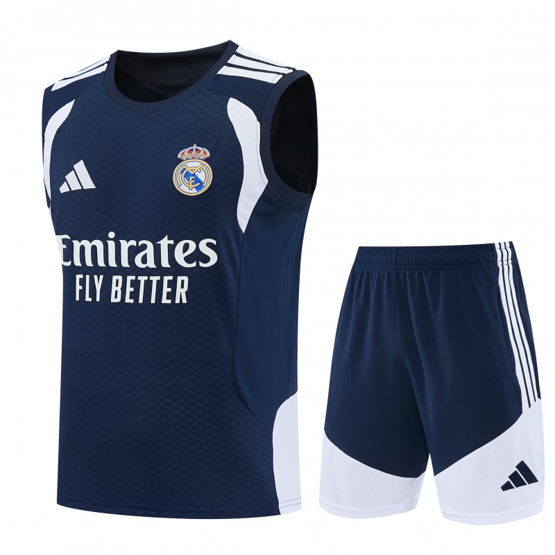 26/27 Real Madrid Navy Blue & White Sleeveless Vest Tracksuit + Short Pants