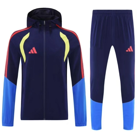 26/27 Adidas  Navy Blue &Blue Full Zipper Hooded  Windbreaker Jacket Tracksuit + Long Pants