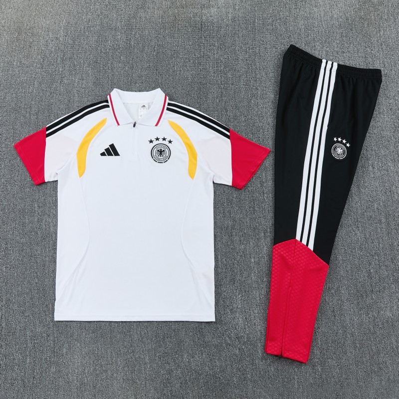 2026 German White & Black Half-Zip Polo Short Sleeve Tracksuit + Long Pants