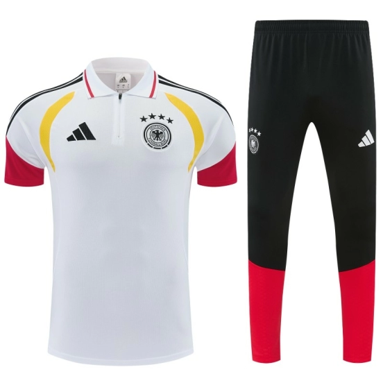 2026 German White & Black Half-Zip Polo Short Sleeve Tracksuit + Long Pants