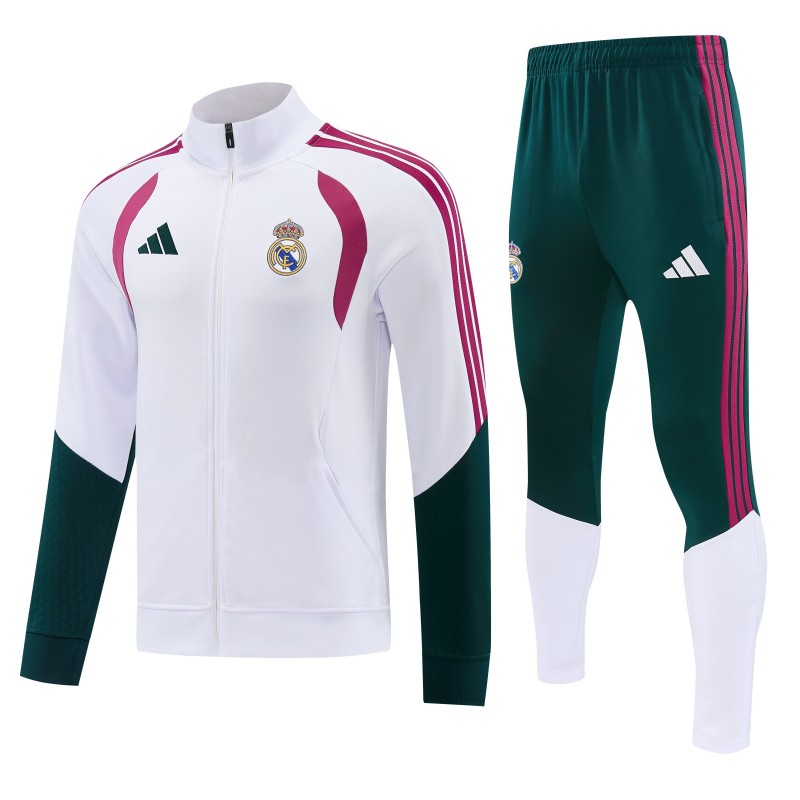 26/27 Real Madrid White & Dark Green Full Zipper Jacket Tracksuit + Long Pants