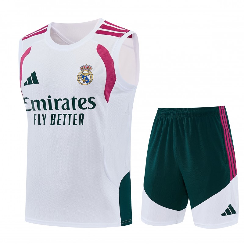 26/27 Real Madrid White & Dark Green Sleeveless Training Vest +Shorts Set