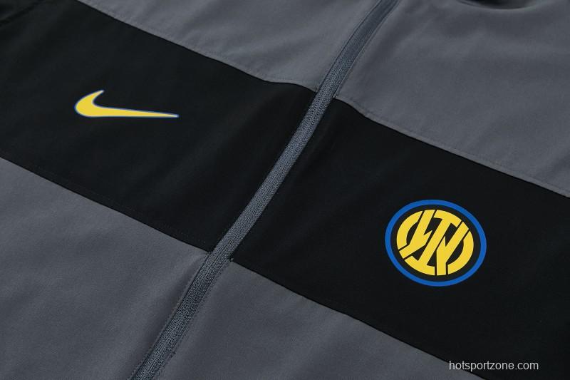 26/27 Inter Milan Grey & Black Full Zipper Jacket Tracksuit + Long Pants