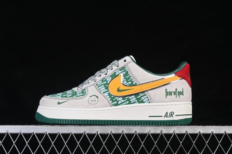 Nike Air Force 1 '07 Low Casual Sneakers with Grey-Green Accents and Full-Length Air Cushion - SY1388-025