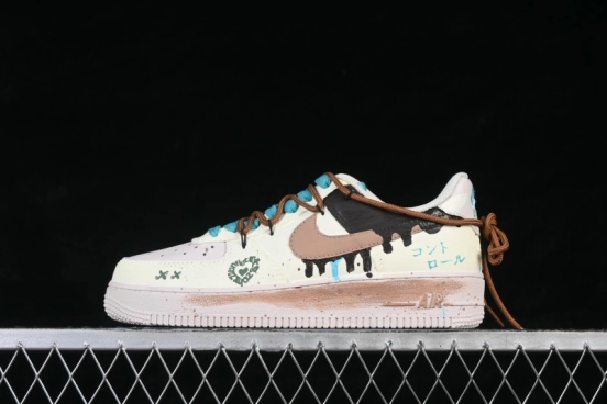 Nike Air Force 1 '07 Low Hand-Drawn Doodle Sneakers with Mint Lime Accents - DZ1382-121