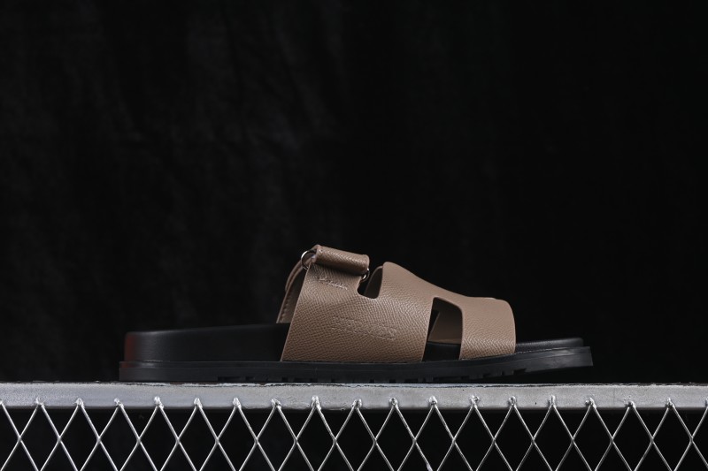 Hermes Chypre Flat Slide Sandals Elephant Gray