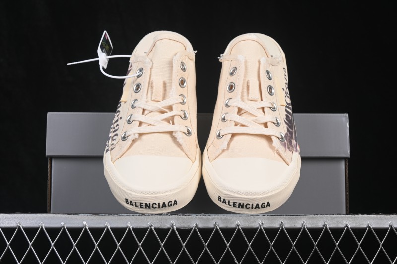 Balenciaga Paris Low Top Lace-Up Fashion Slippers with Distressed Finish - W3PS19016