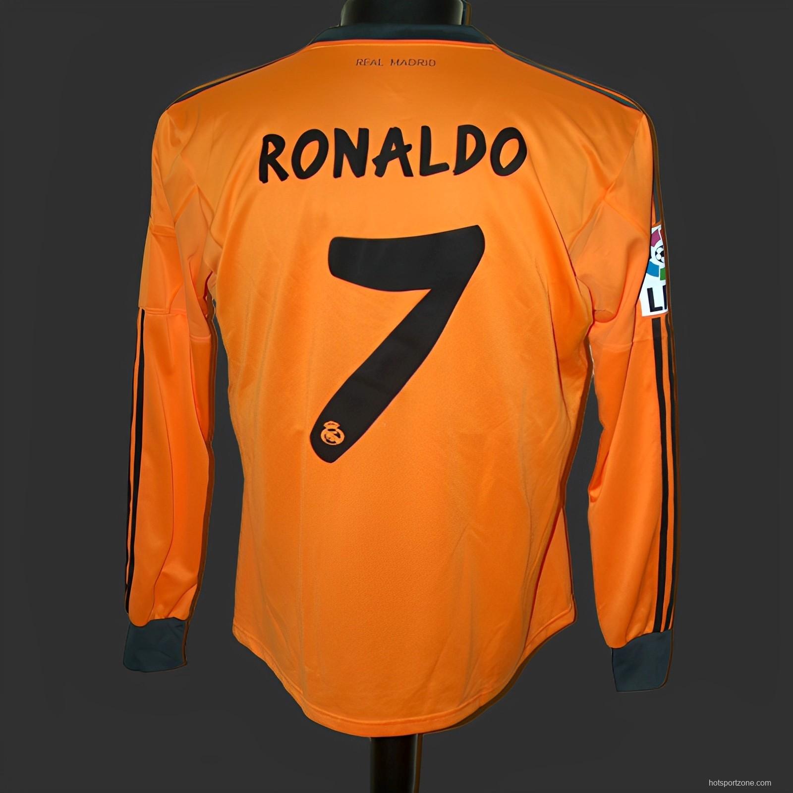 Retro 13/14 Real Madrid Third Orange Long Sleeve Jersey Worn By Ronaldo