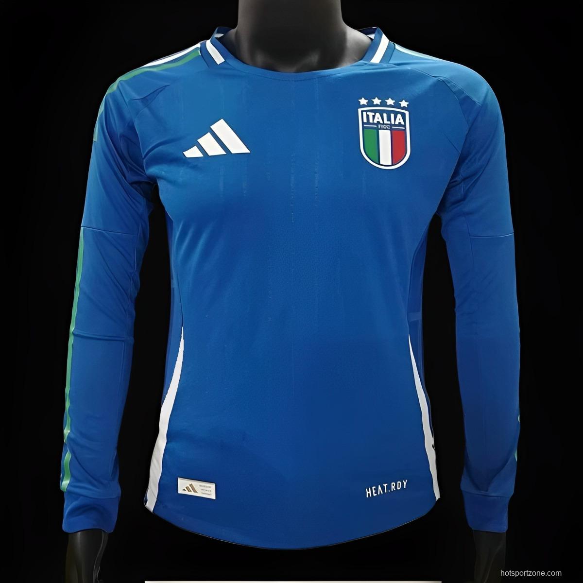Player Version 2024 Italy Home Long Sleeve Jersey