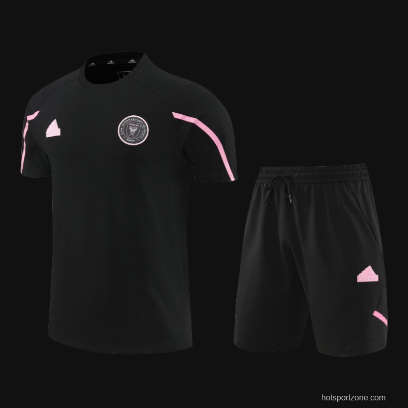 23/24 Inter Miami Black/Pink Cotton Short Sleeve Jersey+Shorts