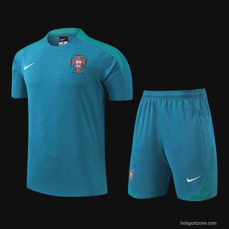 2024 Portugal Blue Short Sleeve Jersey+Shorts