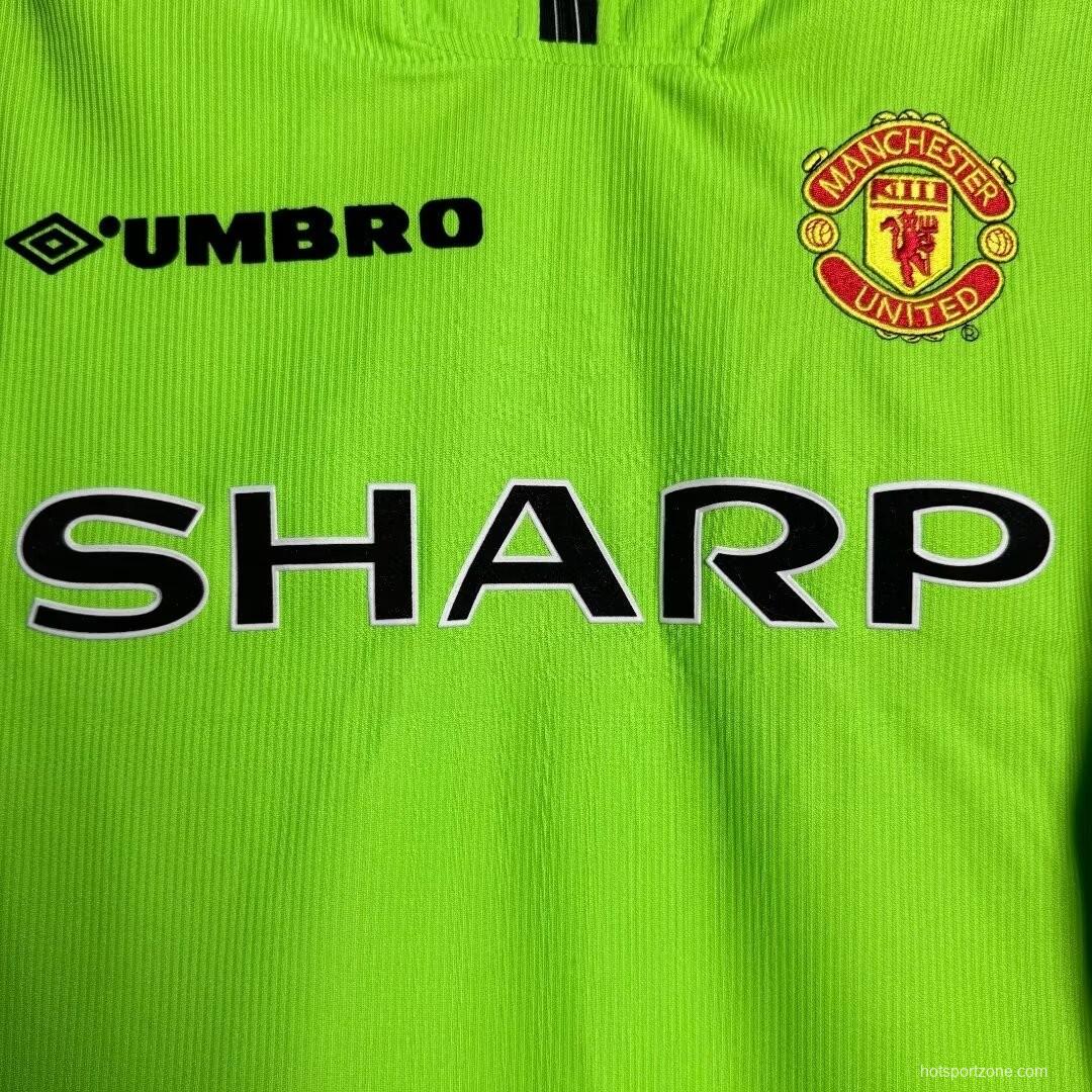 Retro 98/99 Manchester United Goalkeeper Green Long Sleeve Jeresy