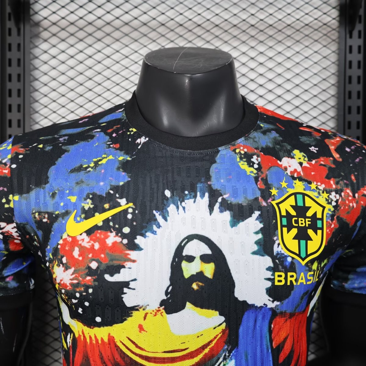 Player Version 2025 Brazil Black with Jesus Christ Artwork Jersey