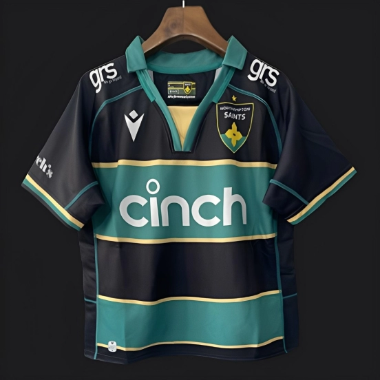25/26 Northampton Saints Green with Black and Gold Hooped Jersey
