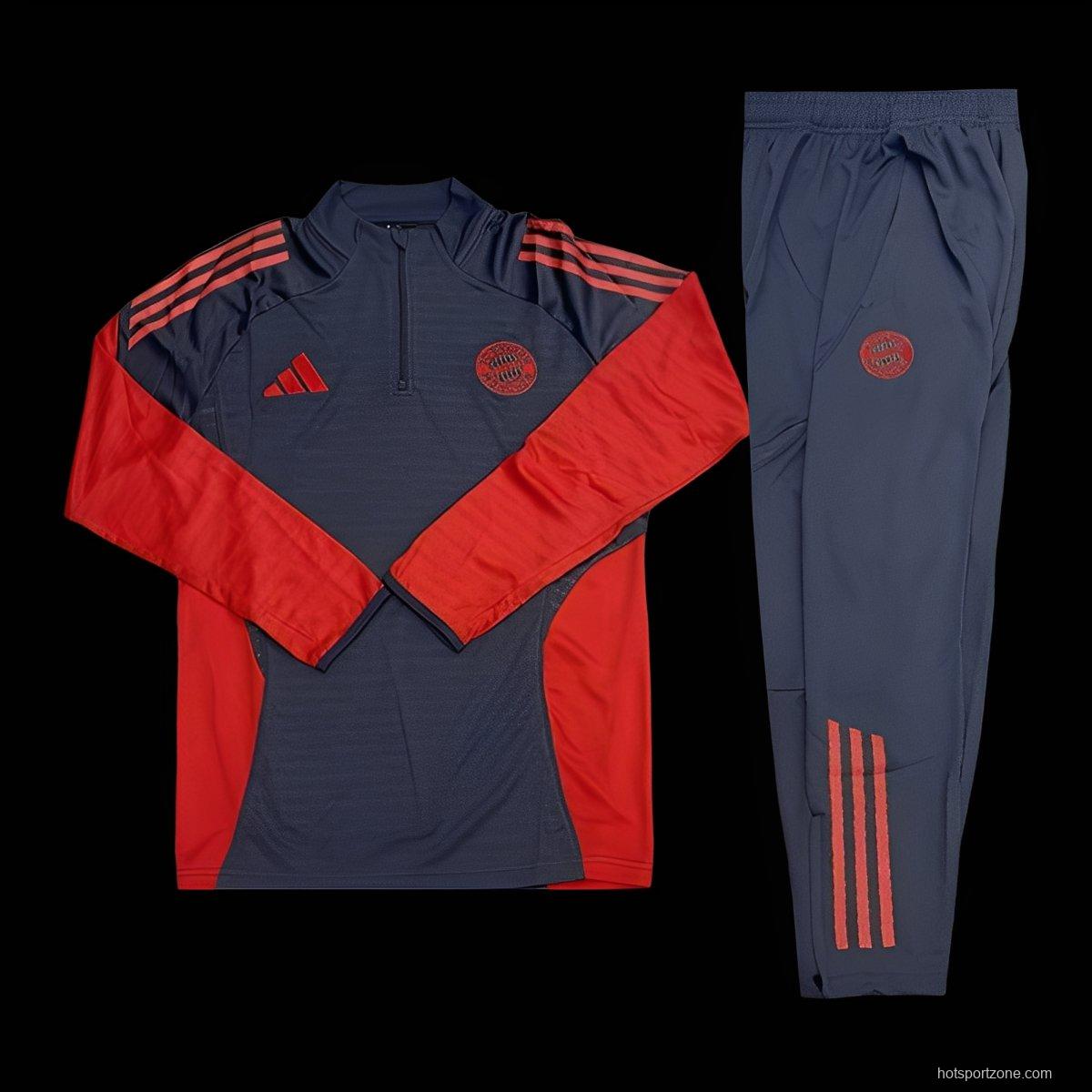 25/26 Bayern Munich Grey with Red Color Block Half Zipper Jacket Tracksuit +Long Pants
