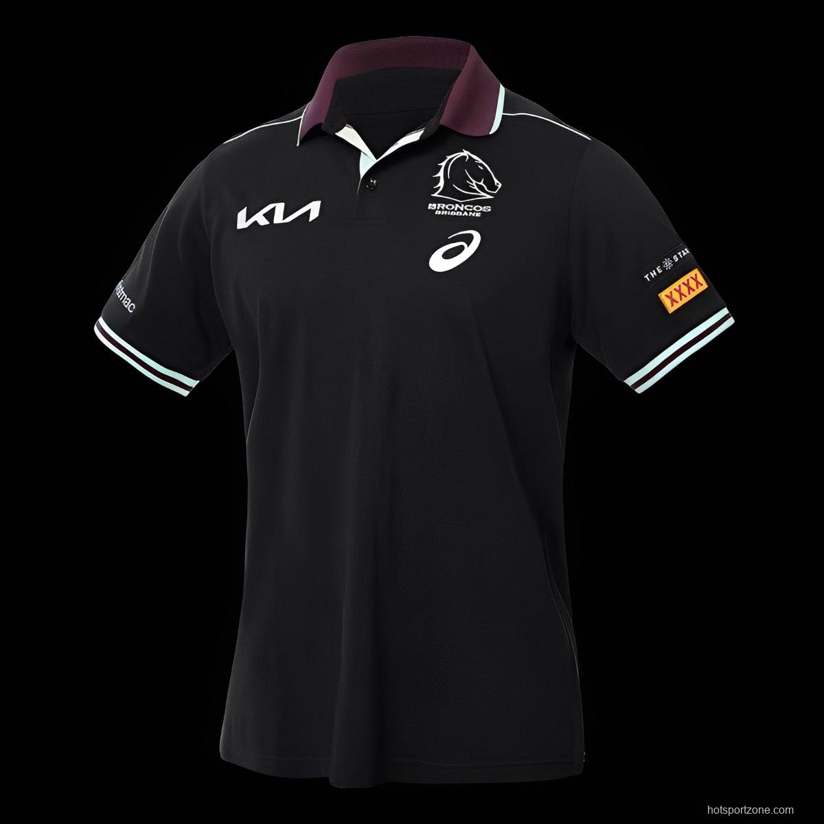 25/26 Brisbane Broncos Black with Maroon Collar Polo Shirt