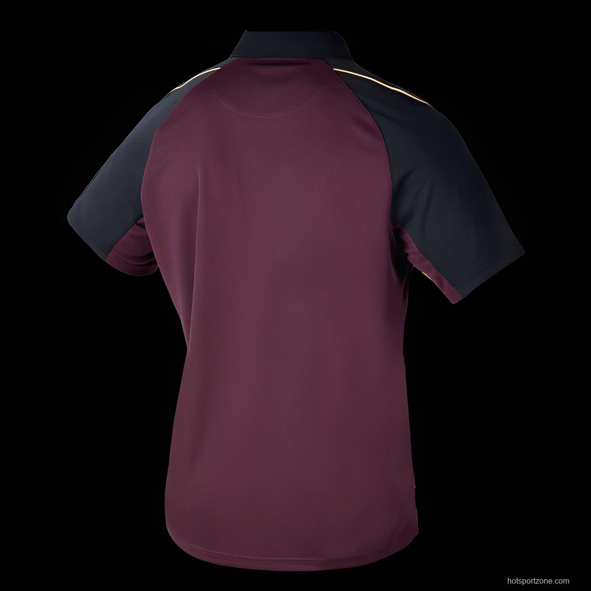 25/26 Brisbane Broncos Maroon with Black Sleeves Polo Shirt