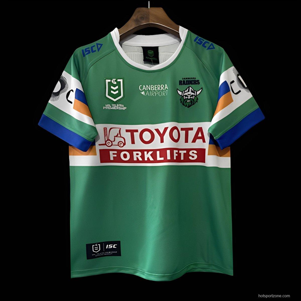 25/26 Canberra Raiders Green with White, Blue and Gold Stripes Jersey