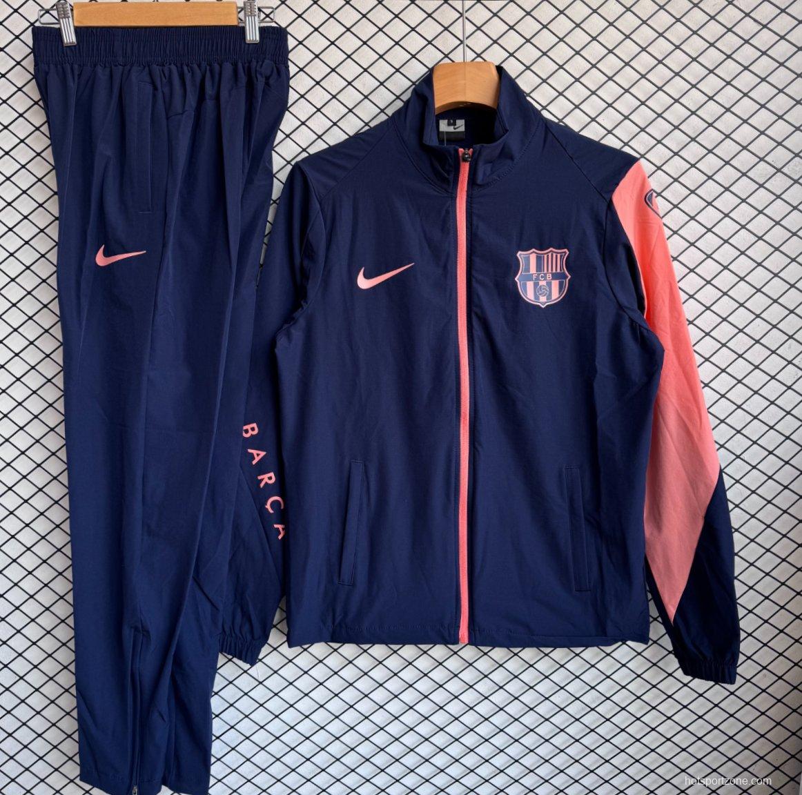 25/26 Barcelona Navy/Pink Full Zipper Windbreaker + Long Pants