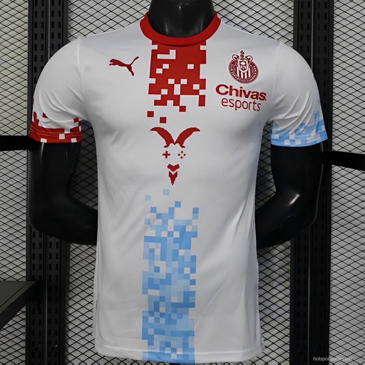 Player Version 25/26 Chivas Guadalajara Esports Third White with Pixel Art Pattern Jersey