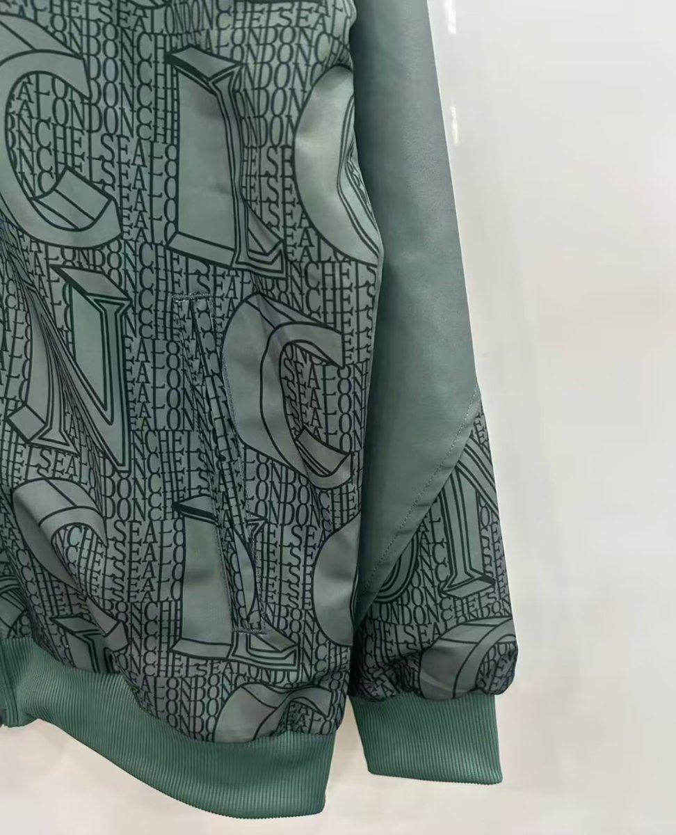 25/26 Chelsea FC Green with All-Over London Text Pattern Full Zipper Windbreaker