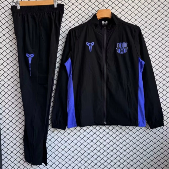 25/26 Barcelona Black with Blue Full zipper Jacket Tracksuit+ long pants