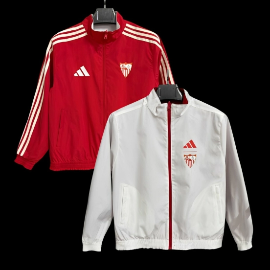 25/26 Sevilla Red/White Reversible Full Zipper Windbreaker