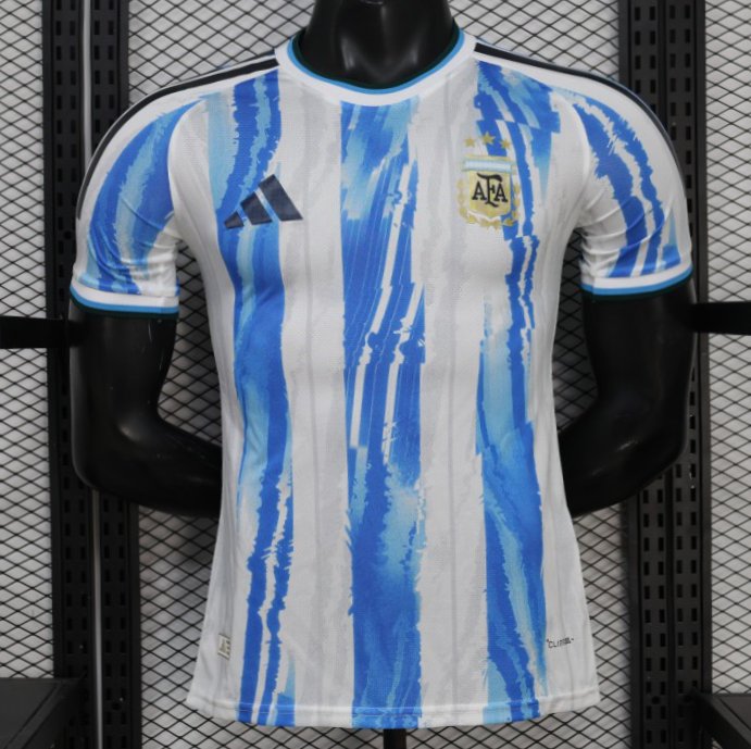 2026 Player Version Argentina White and Light Blue with Brushstroke Stripes Jersey