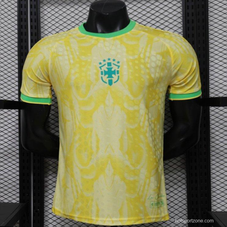 Player Version 2026 Brazil  Yellow with Abstract Feather Pattern Home Jersey