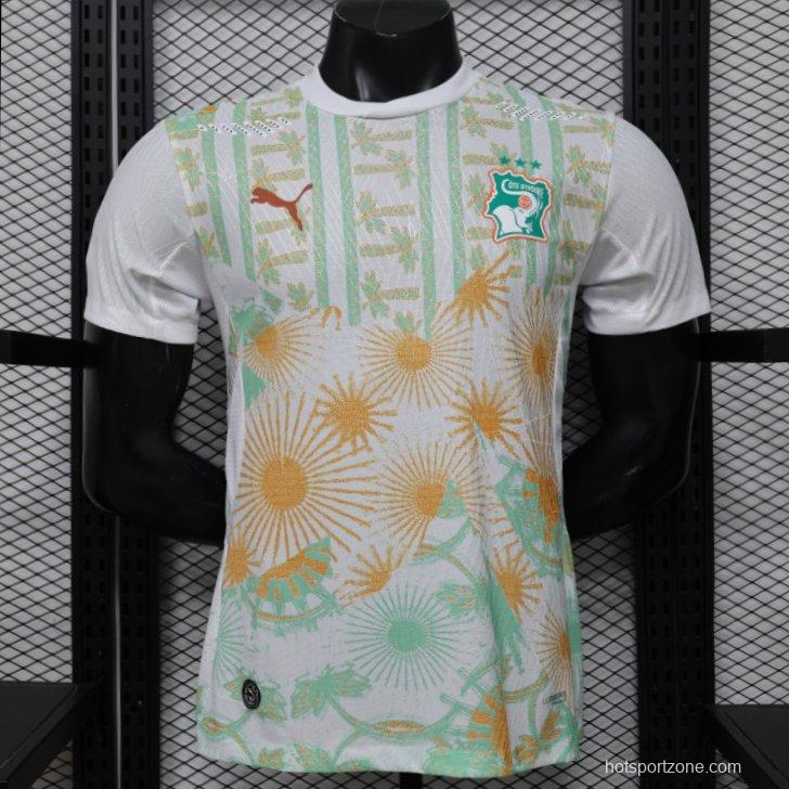 Player Version 2026 Ivory Coast Away White with Tropical Sunflower  Print Jersey