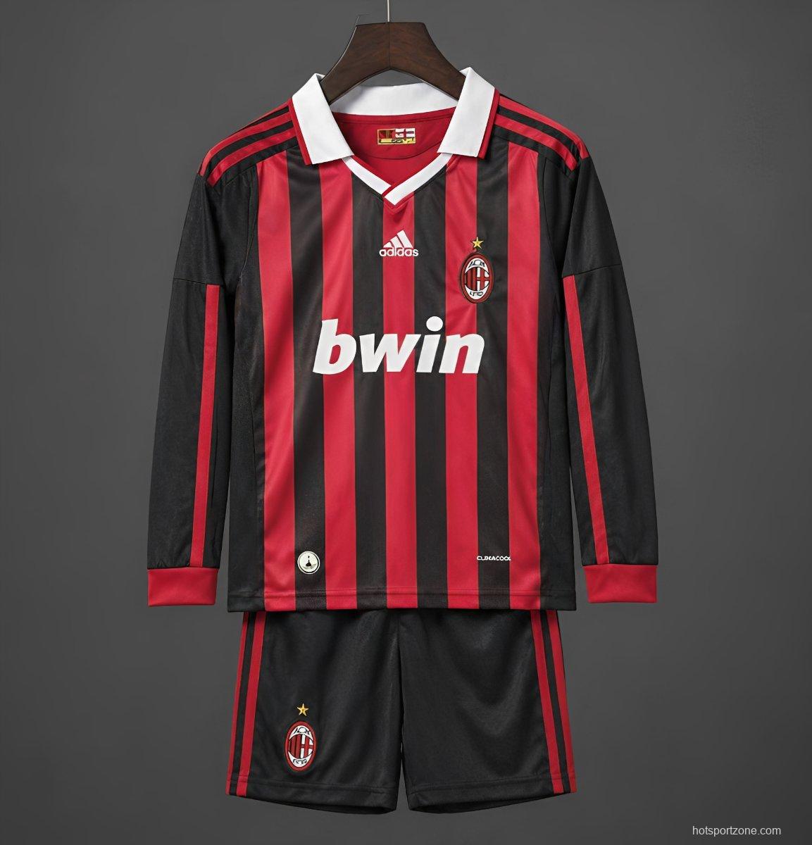 Retro 09/10 Kids AC Milan Home Long Sleeve Jersey