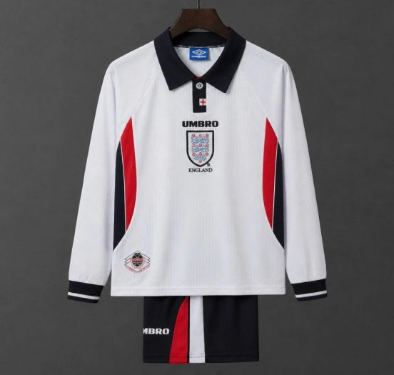 Retro Kids 1998 England Home Long Sleeve Jersey