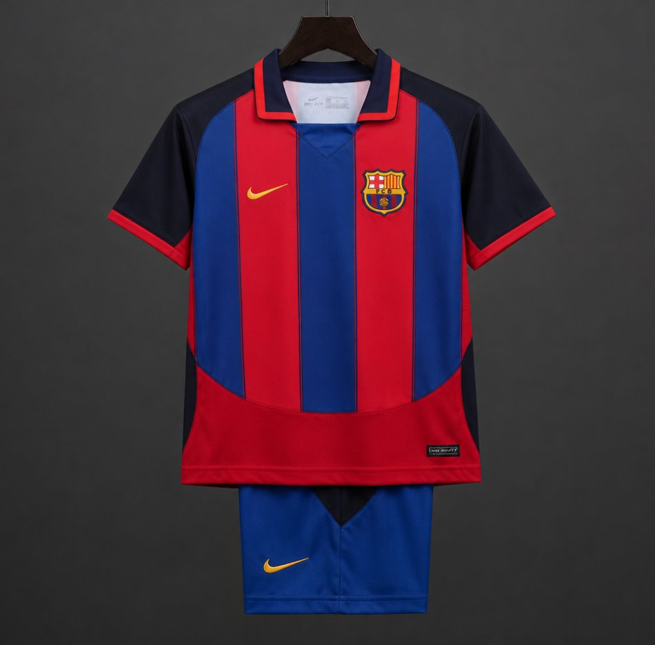 Retro Kids 03/04 Barcelona Red Blue Home Jersey
