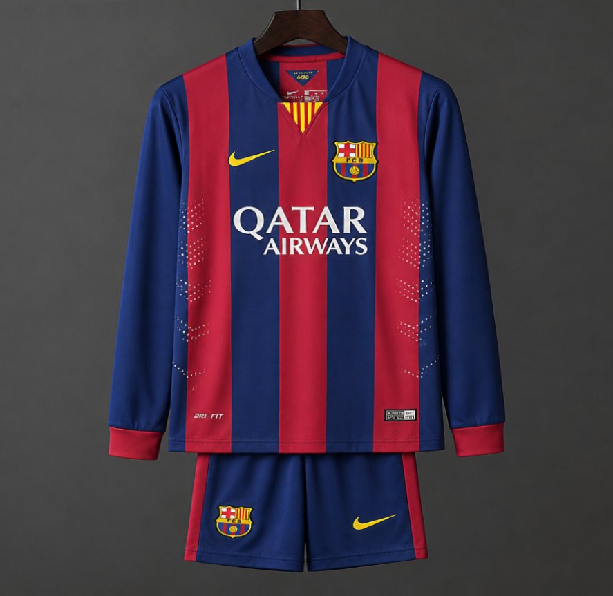 Retro Kids 14/15 Barcelona Home Long Sleeve Jersey