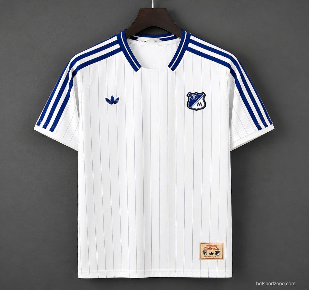26/27 Adidas Originals Millonarios Vintage White Blue Pinstripe Jersey