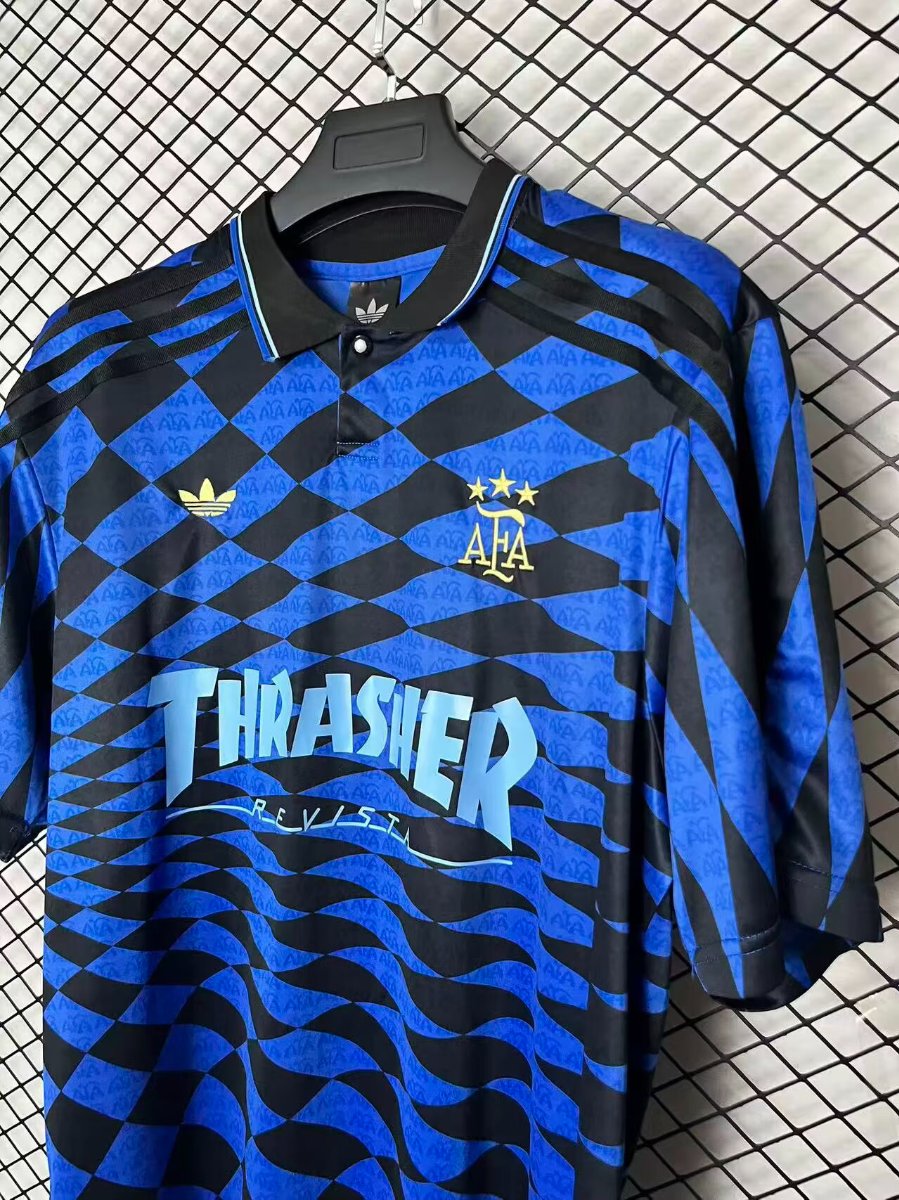 2026 Argentina x Thrasher x AFA Jersey With Blue Checkered Pattern