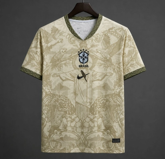2026 Brazil Gold Cream with Baroque Floral and Christ the Redeemer Pattern Special Edition Jersey