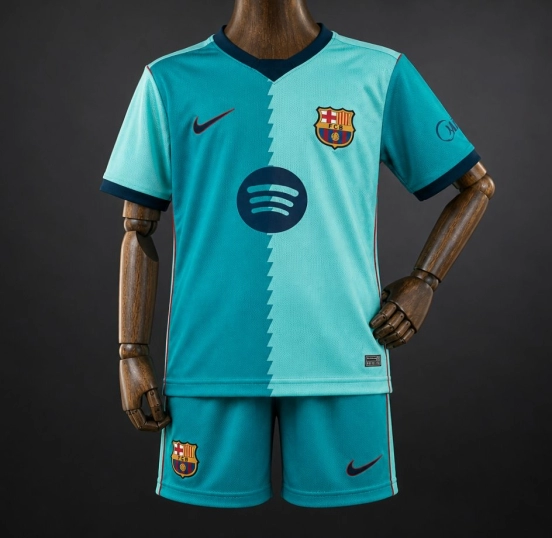 26/27 Kids  Barcelona Teal Third Jersey Kit