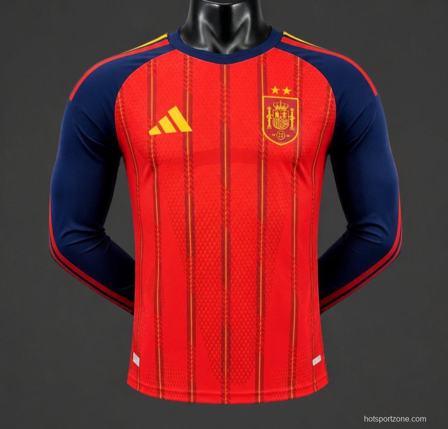 Player Version 2 Star 2026 Spain Home Long Sleeve Jersey With Champion Patch