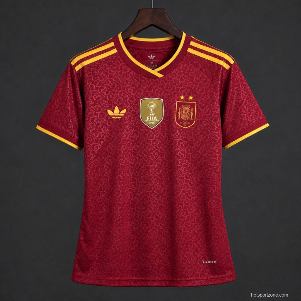 2 Star 2026 Womens Spain Away Red Special Edition Jersey With Champion Patch