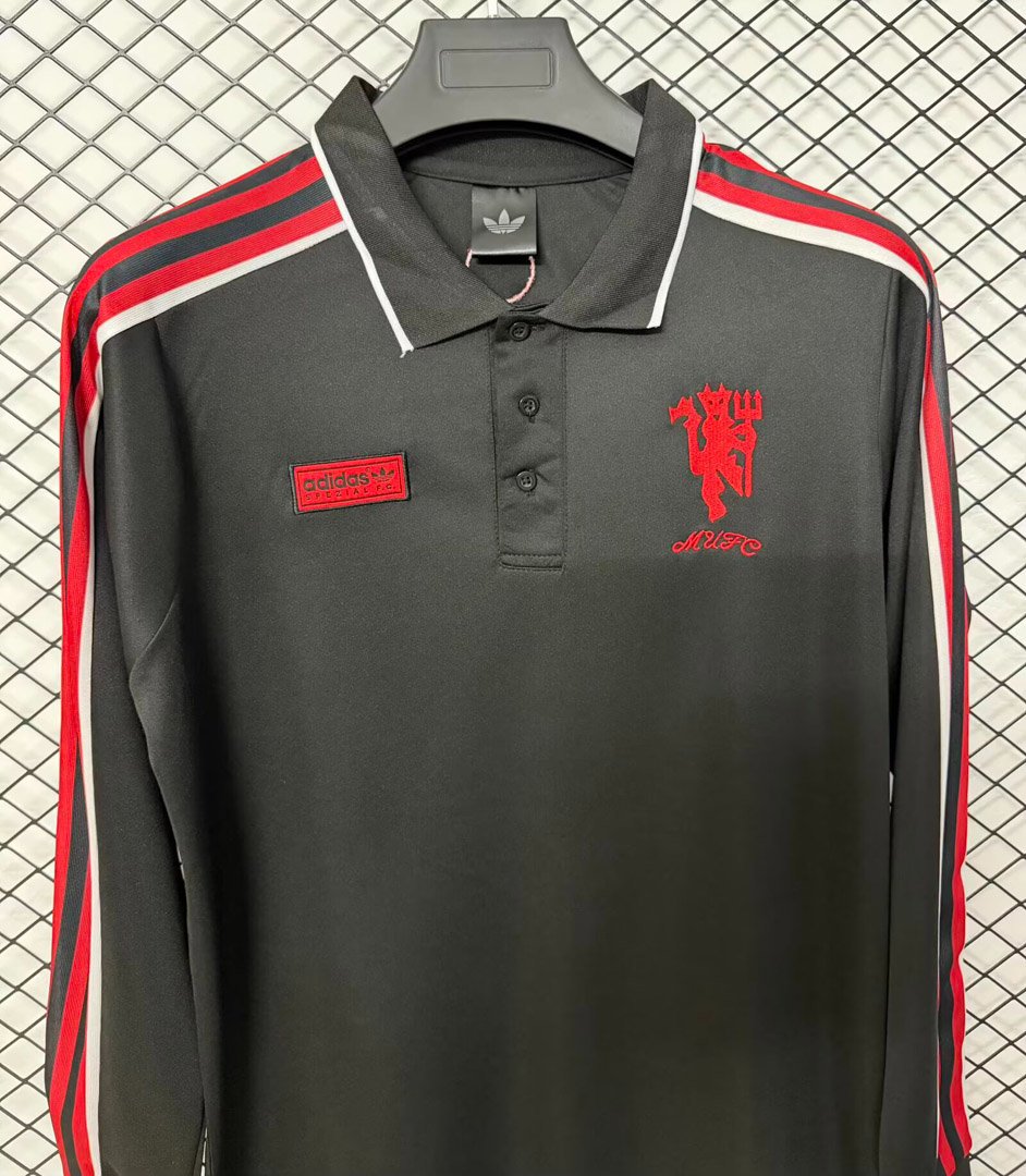 26/27 Manchester United Adidas Spezial Black Long Sleeve Polo Jersey
